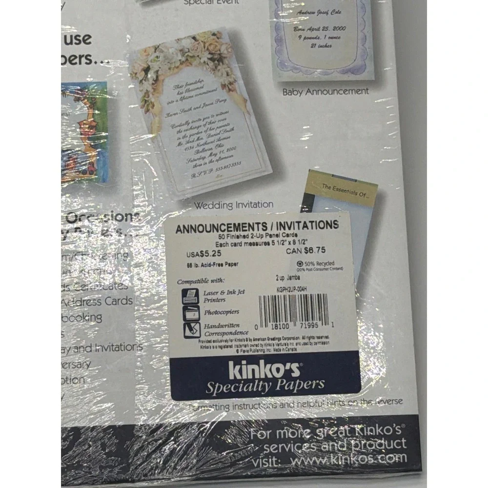 Kinkos‎ Specialty Papers 2-Up Jamba Multi-Color Square Border Cards 50ct NEW